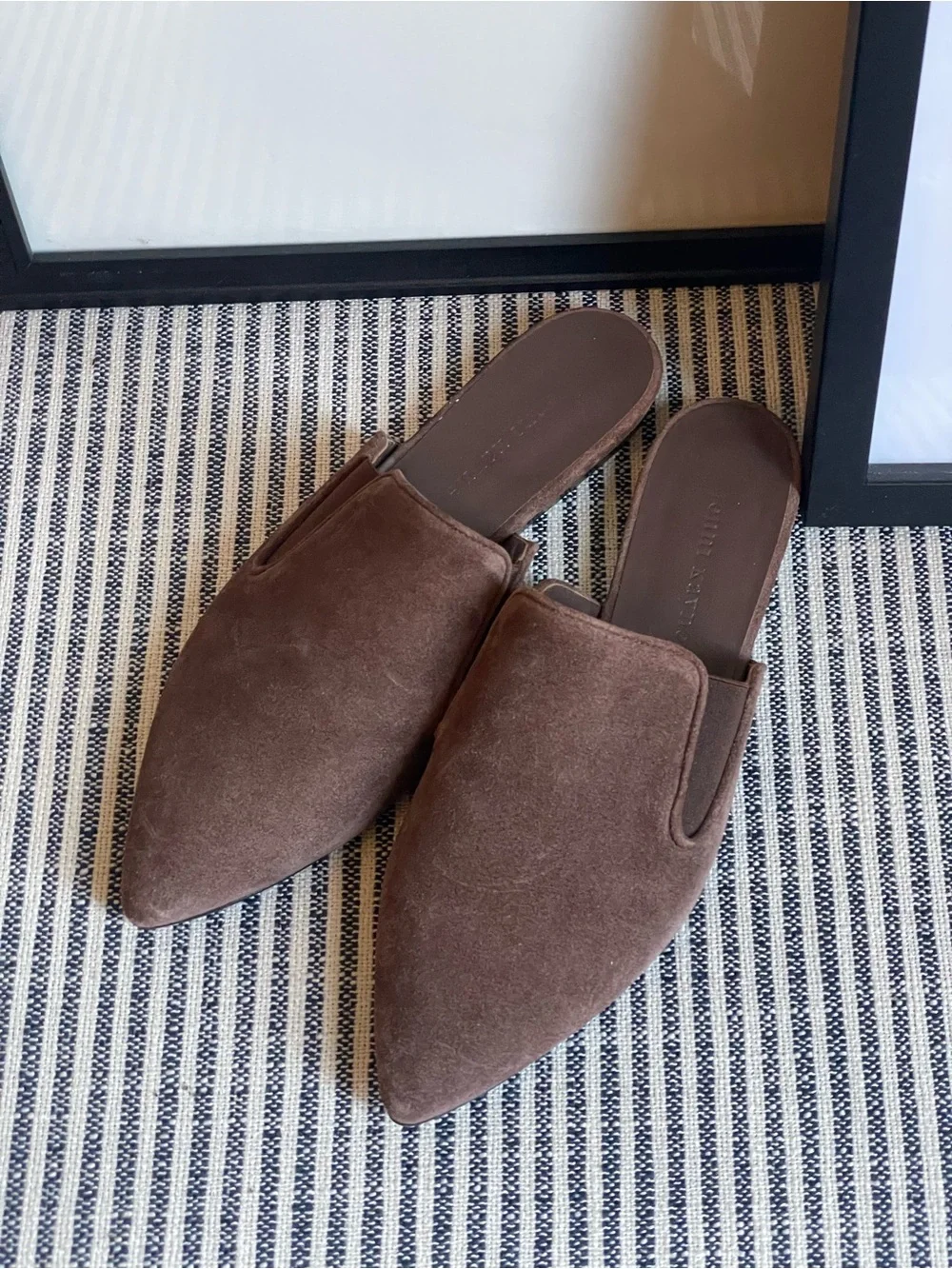 Jenni Kayne Pointed Toe Mules in Espresso Chocolate Brown Suede